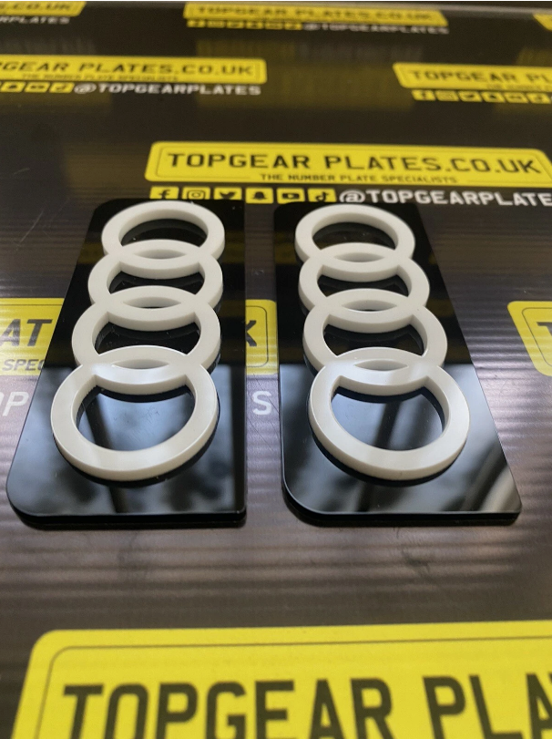 2x 4D Acrylic Gloss Number Plate Audi Black White Stickers Side Badges