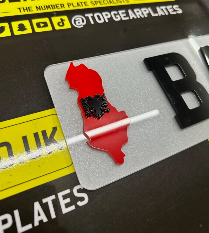 2x 4D Acrylic Stylish Car Number Plate ALBANIA Flag Map Stickers Side Badges