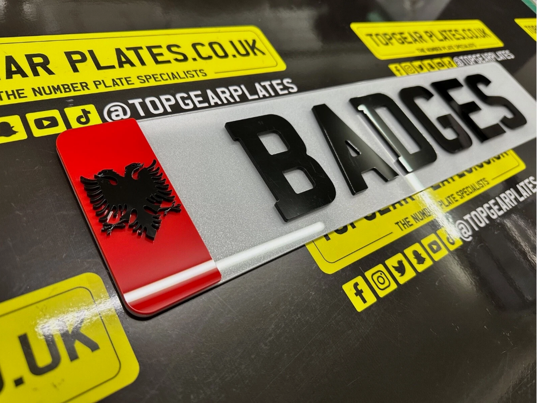 2x 4D Acrylic Stylish Car Van Number Plate ALBANIA Flag Stickers Side Badges