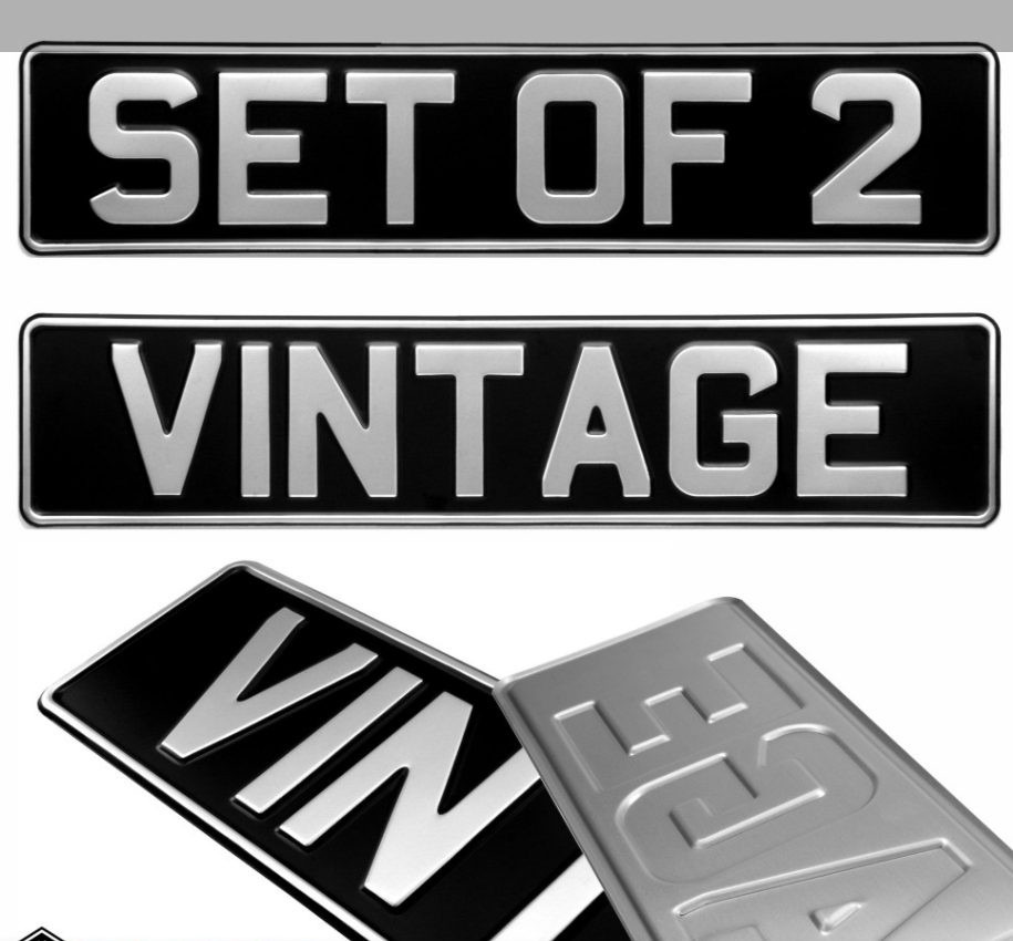 OBLONG Black and Silver Pressed Number Plates