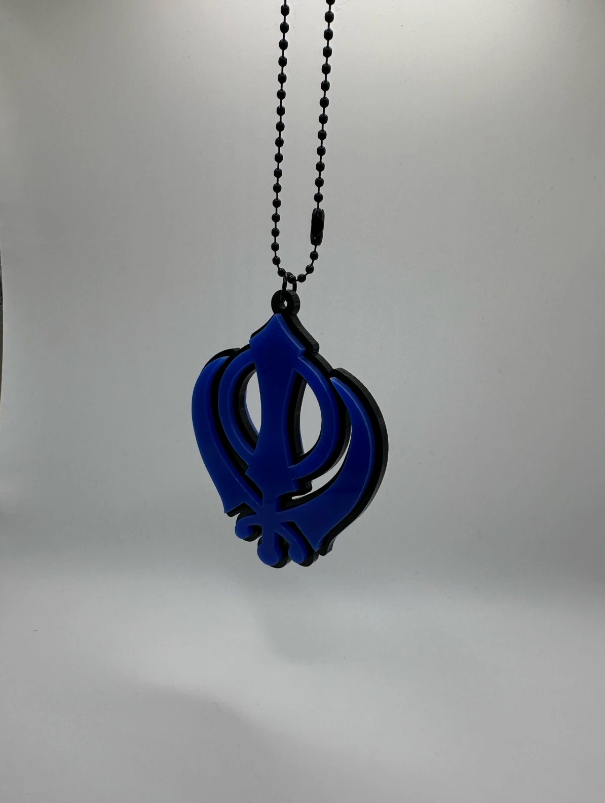 Khanda Punjabi Sikh Singh Kaur Pendant Car Rear Mirror Hanging Blue Acrylic