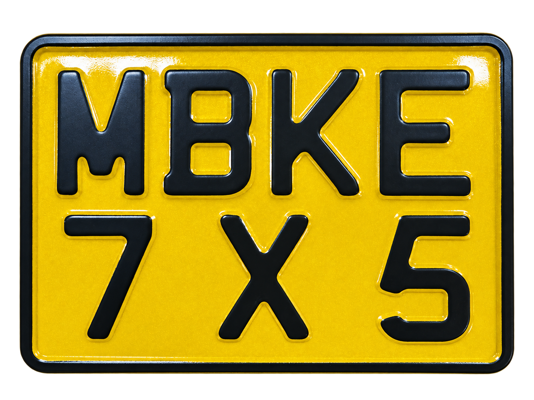Yellow Metal Pressed 7×5 Motorbike Number Plate - Rear Only