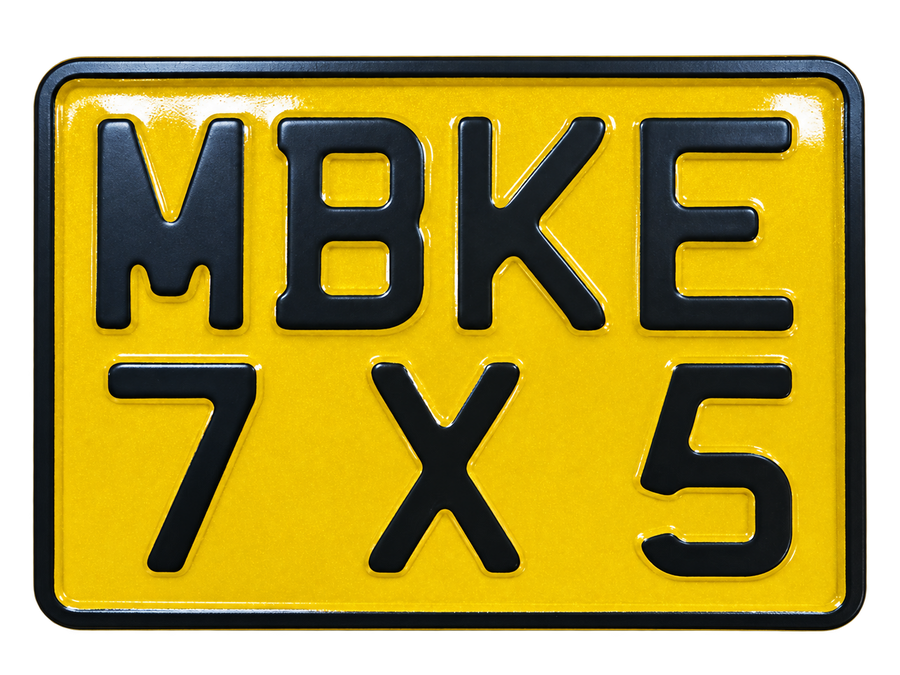 Yellow Metal Pressed 7×5 Motorbike Number Plate - Rear Only