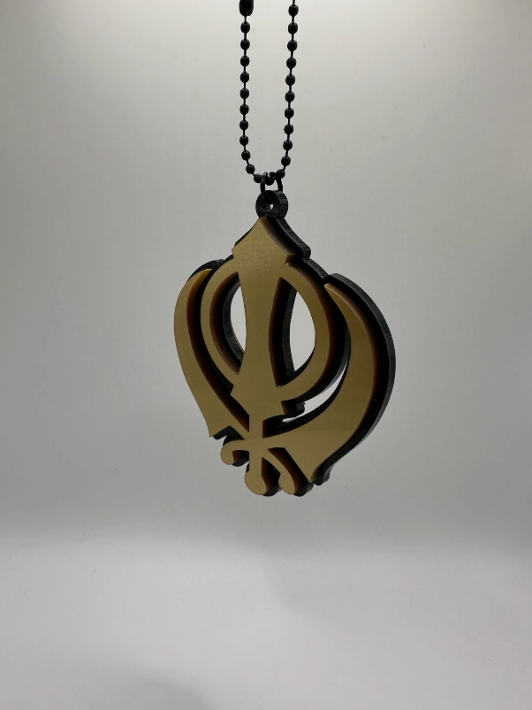 Khanda Punjabi Sikh Singh Kaur Pendant Car Rear Mirror Hanging Gold Acrylic