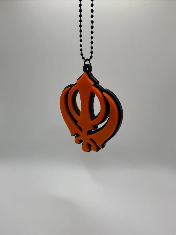 Khanda Punjabi Sikh Singh Kaur Pendant Car Rear Mirror Hanging Orange Acrylic