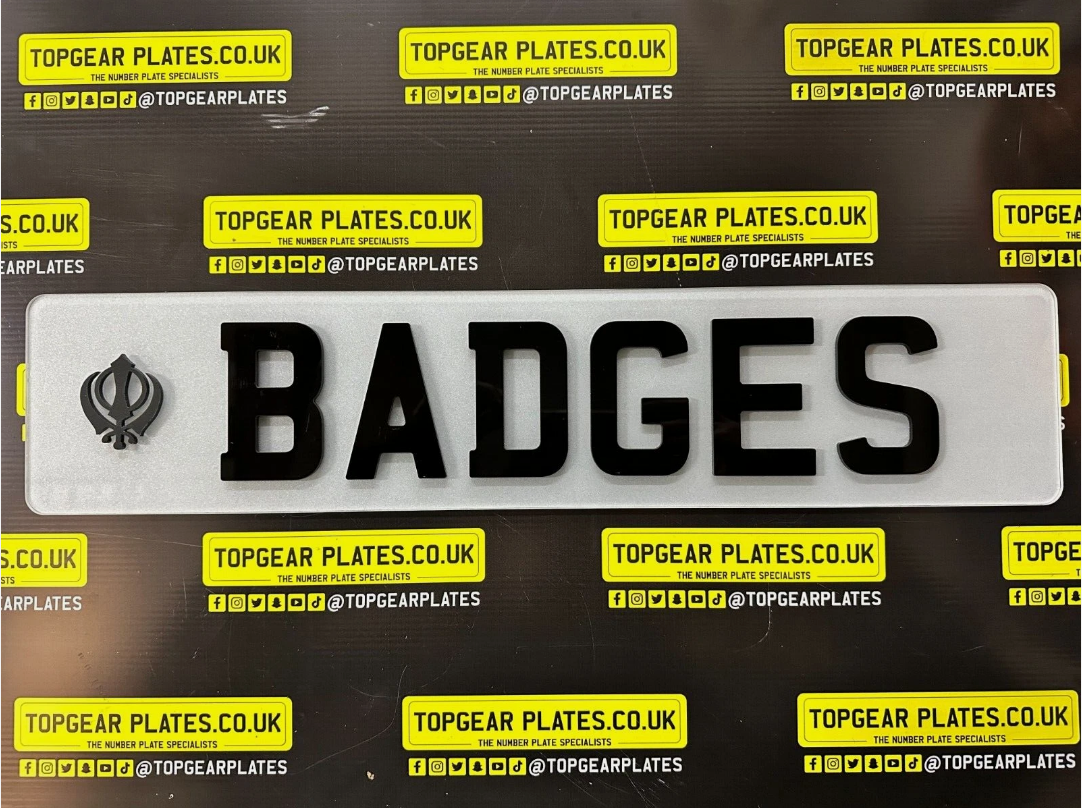 2x 4D Acrylic Stylish Car Number Plate Sikh Khanda Black Stickers Side Badges