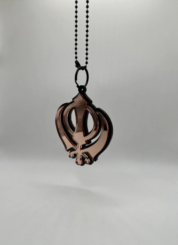 Acrylic Punjabi Sikh Car Rear View Mirror Hanging Charm Pendant - Rose Gold