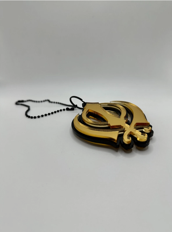 Acrylic Punjabi Sikh Car Rear View Mirror Hanging Charm Pendant - Chrome Gold