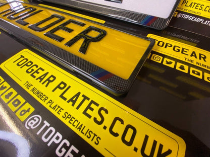 3D Gloss Gel - Quick Release - Car / Van Number Plate Holder Surround - BMW CARBON 3 STRIP