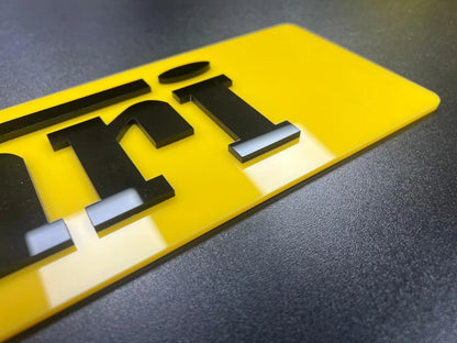 3D Custom Bedroom, Showplate, Mancave Signs - Ferrari Yellow/Black Font