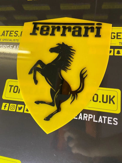 3D Acrylic Stylish Ferrari Car/Man Cave/Novelty Sign -Yellow Base/Black Font