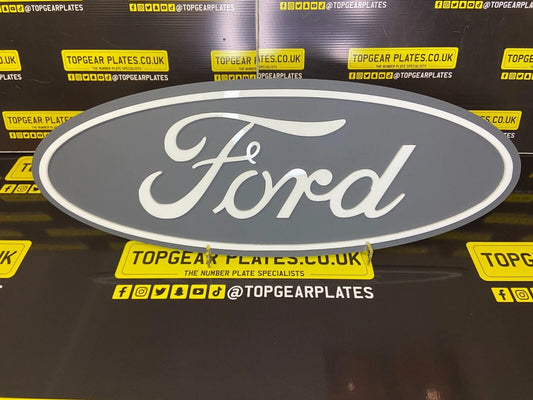 3D Acrylic Stylish Ford Car/Man Cave/Novelty Sign - Ford Grey/White Font