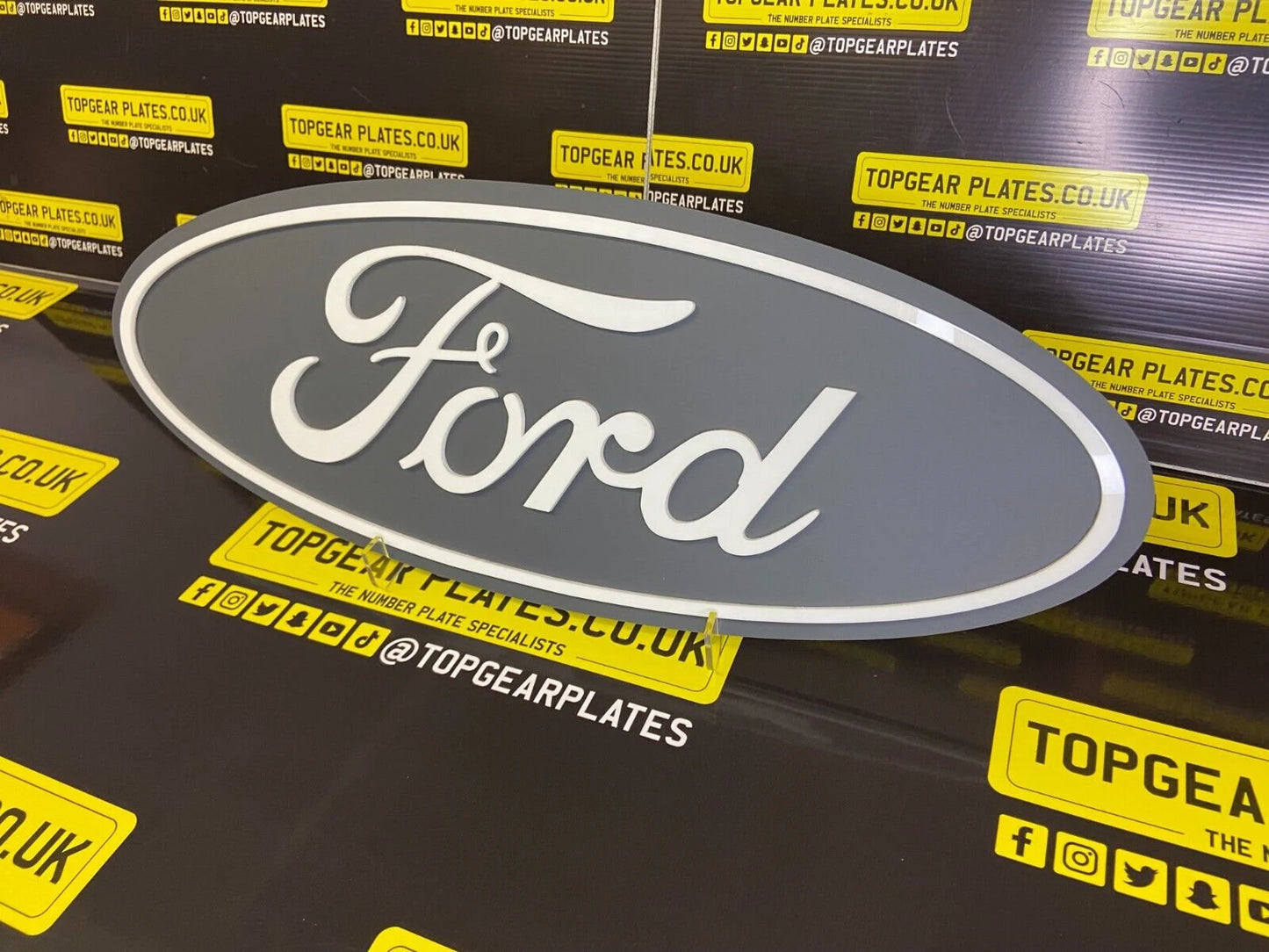 3D Acrylic Stylish Ford Car/Man Cave/Novelty Sign - Ford Grey/White Font