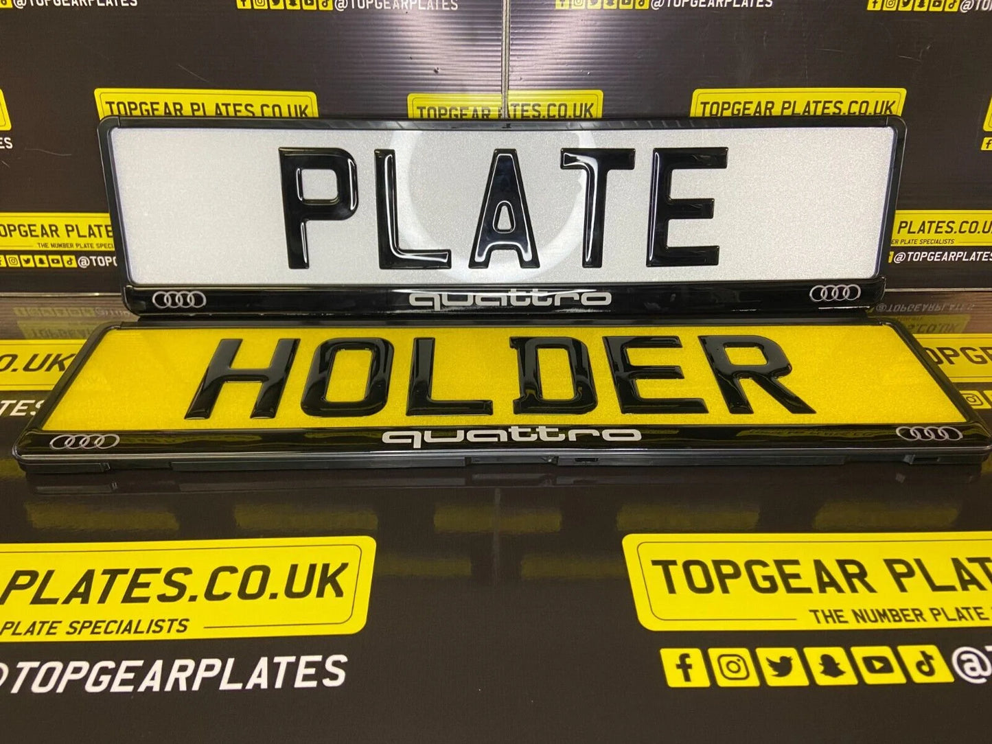 3D Gloss Gel Domed - Quick Release - Number Plate Holder - AUDI QUATTRO