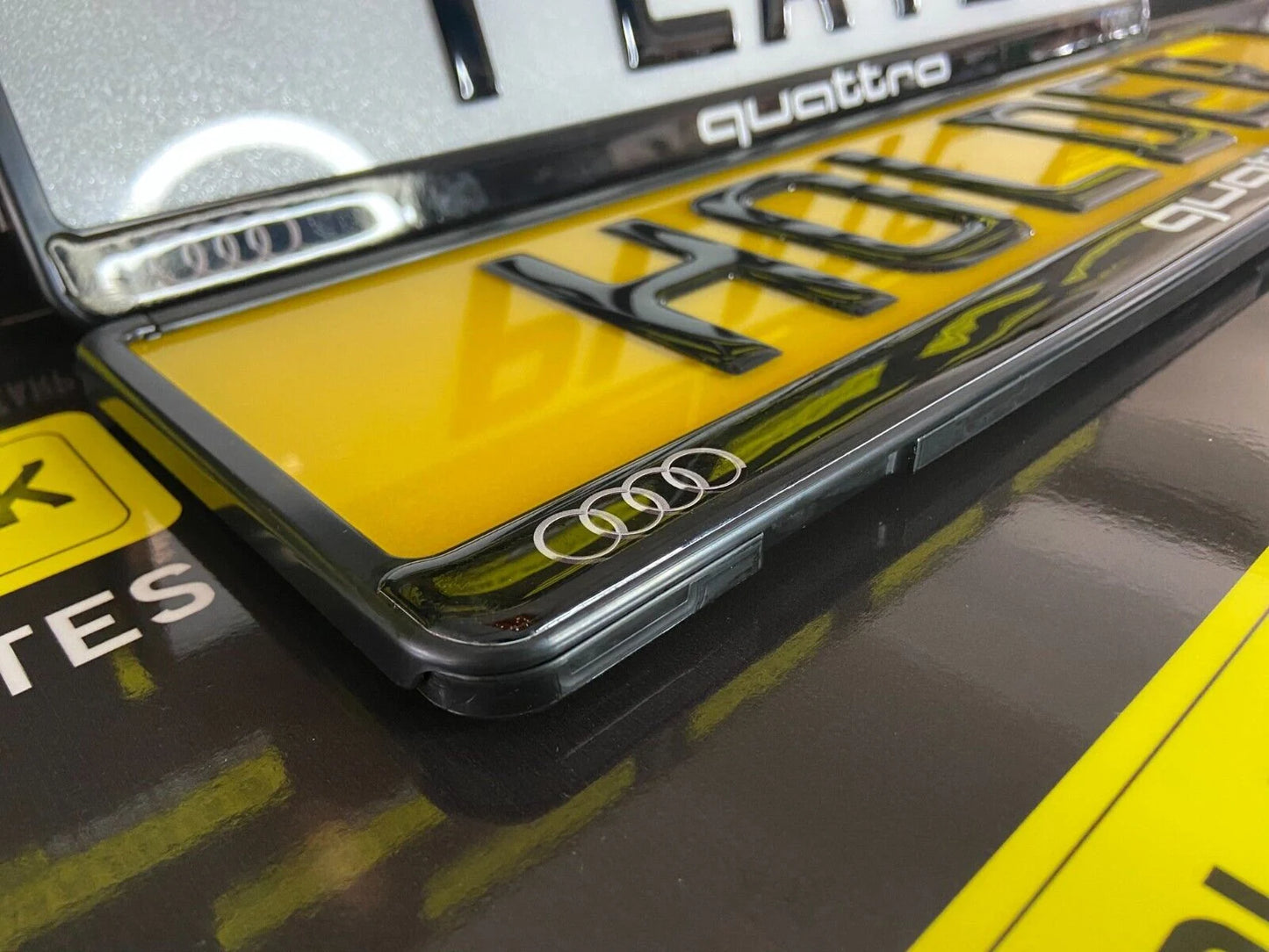 3D Gloss Gel Domed - Quick Release - Number Plate Holder - AUDI QUATTRO