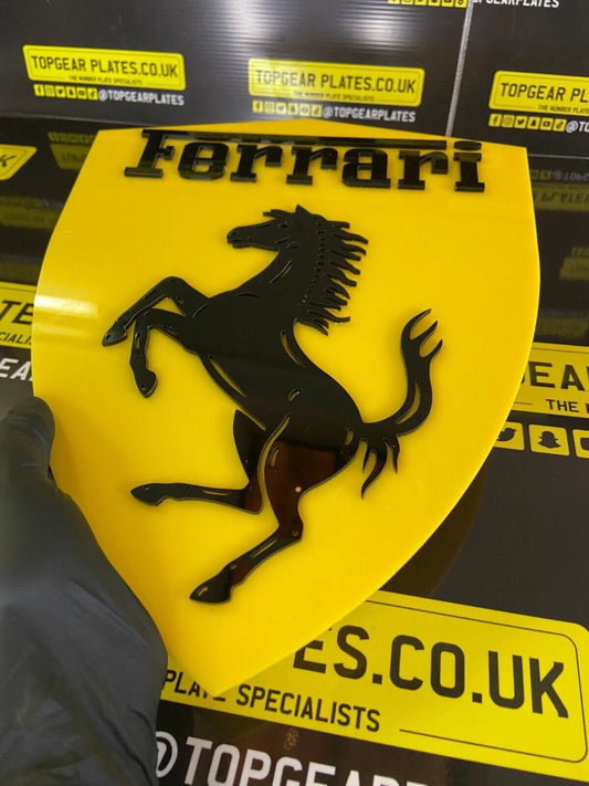 3D Acrylic Stylish Ferrari Car/Man Cave/Novelty Sign -Yellow Base/Black Font