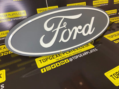 3D Acrylic Stylish Ford Car/Man Cave/Novelty Sign - Ford Grey/White Font