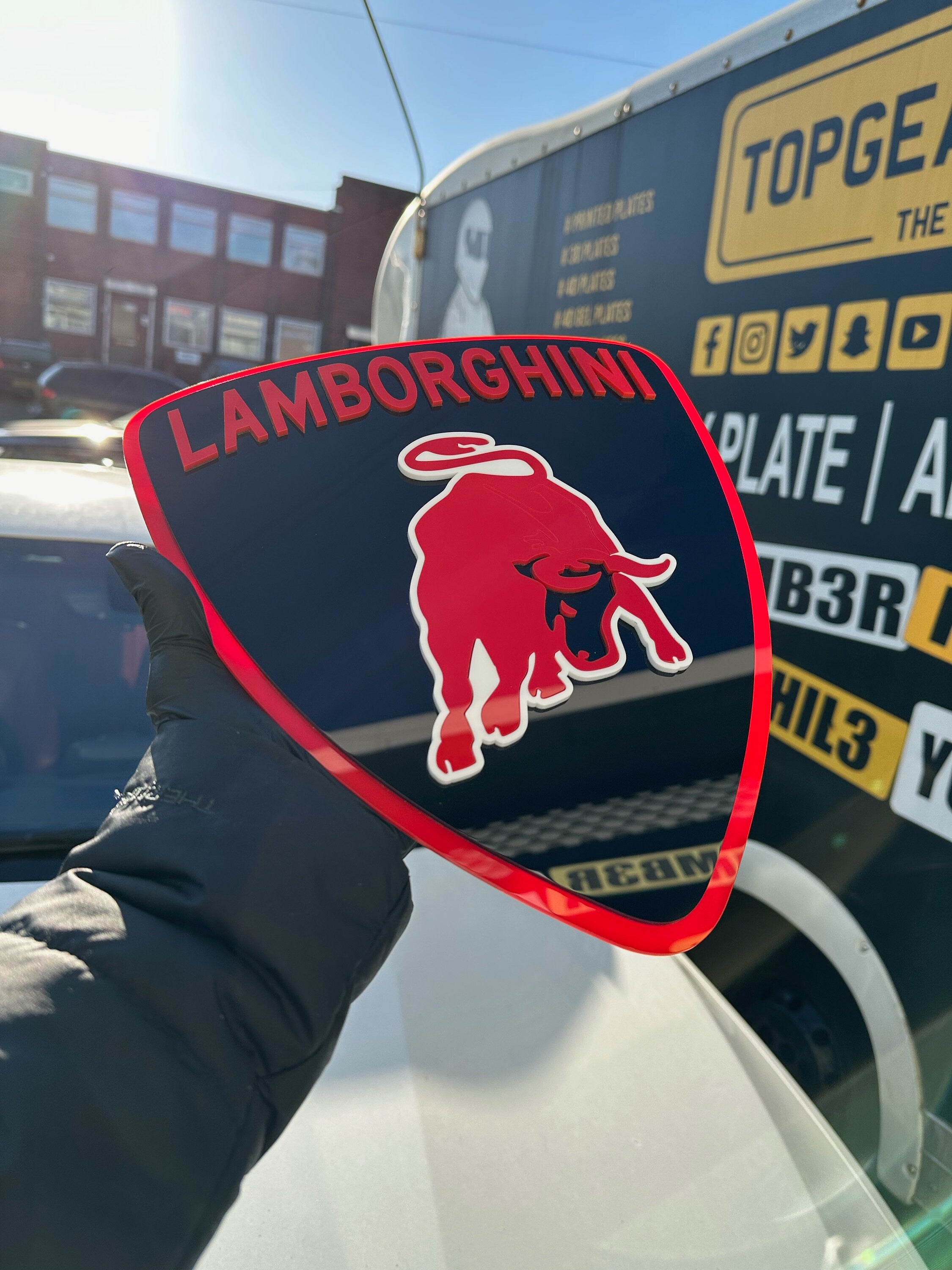3D Acrylic Stylish Lamborghini Car/Man Cave/Novelty Sign -Red Base/Bla