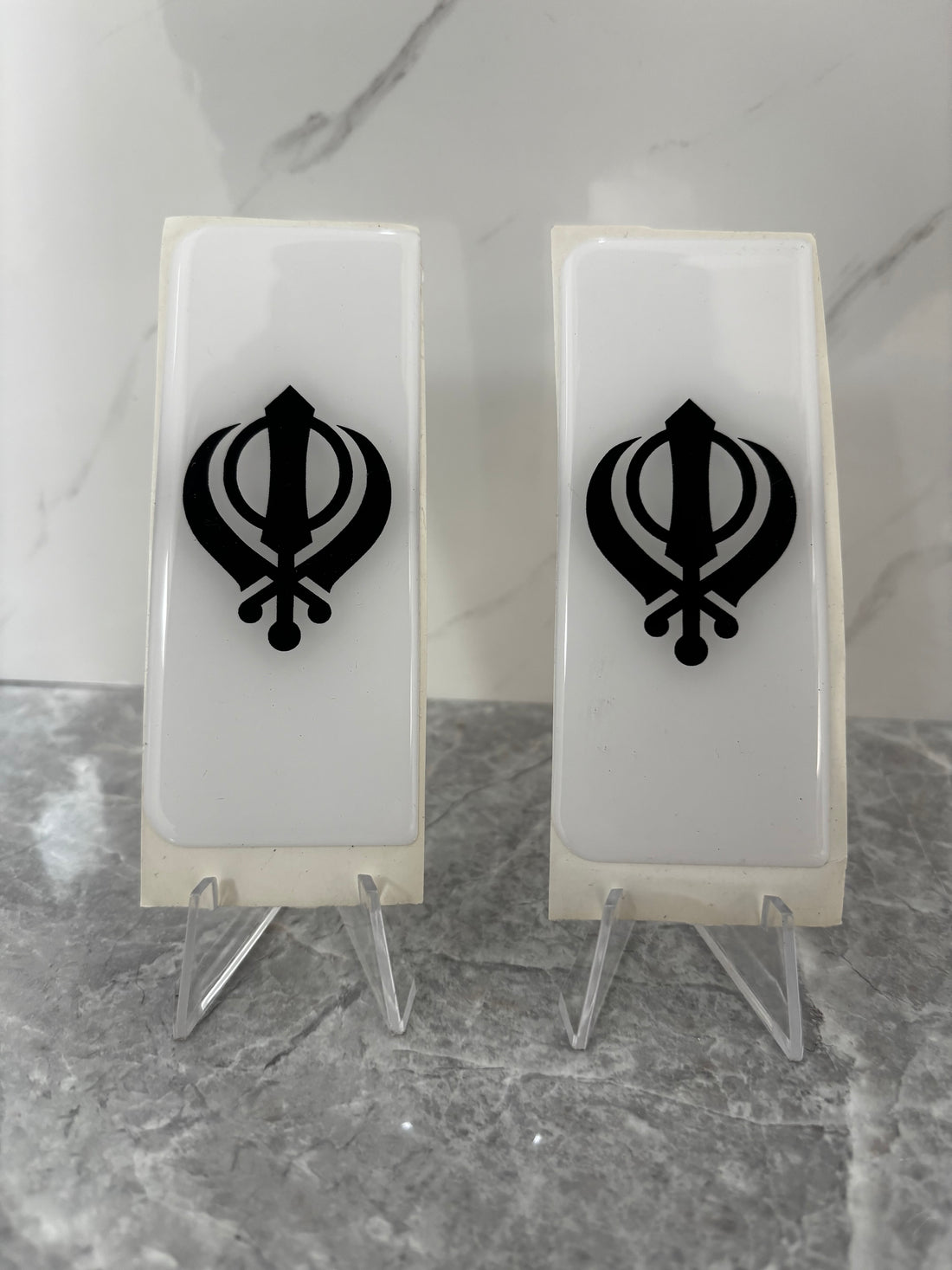 2x 3D Gel Resin License Number Plate Black Khanda and White Background Side Badge