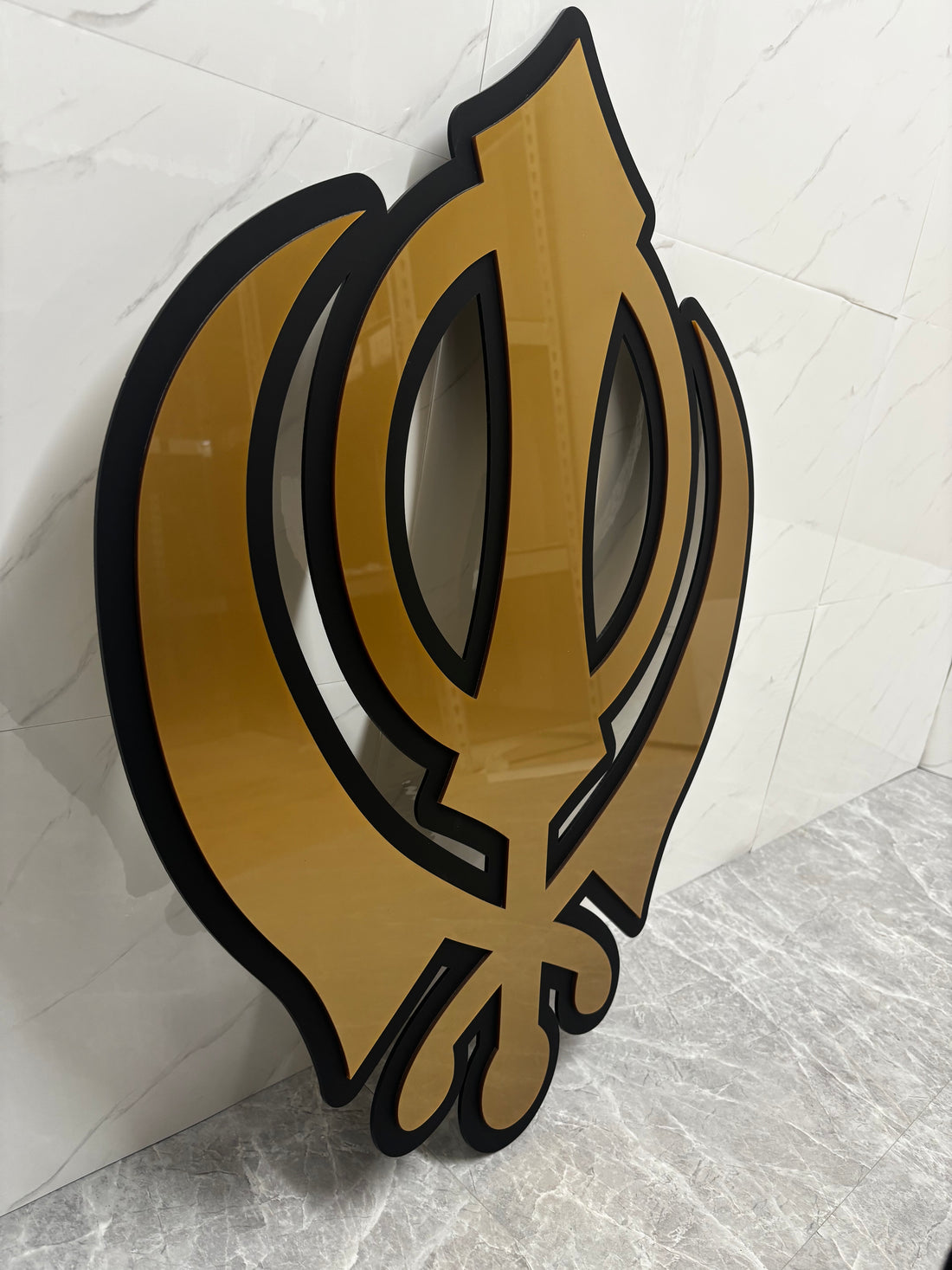 1x Large Sikh Khanda Symbol Wall Decor Gold and Black 28" Single Sided